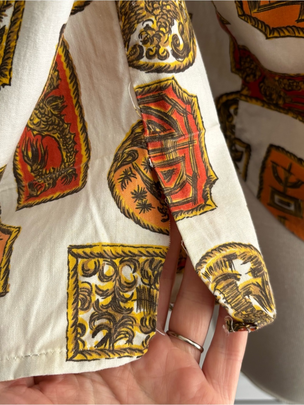 Vintage 1950s Novelty Print Collar Cotton Blouse / S M - Picture 12 of 15